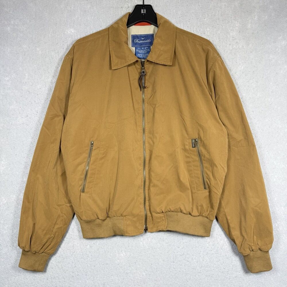 Faconnable Bomber Jacket Brown Full Zip Harrington Water Resistant Men’s Medium